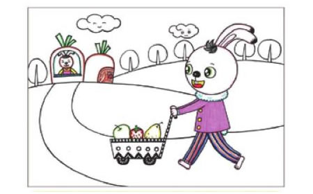 小兔子回家儿童画线描绘画步骤04