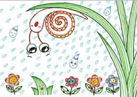 蜗牛避雨儿童画线描