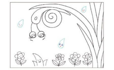 蜗牛避雨儿童画线描绘画步骤01