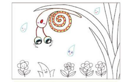 蜗牛避雨儿童画线描绘画步骤02