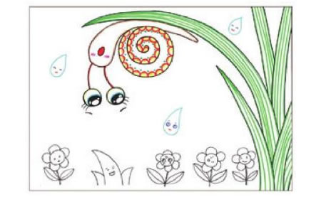 蜗牛避雨儿童画线描绘画步骤03