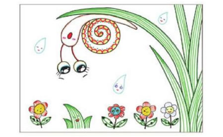 蜗牛避雨儿童画线描绘画步骤04