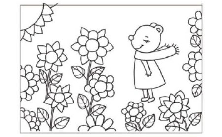小熊儿童画线描绘画步骤02