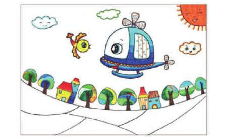 小鸟和和飞机儿童画线描绘画步骤05