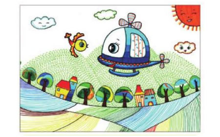 小鸟和和飞机儿童画线描绘画步骤06