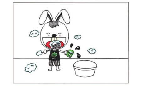 小兔子刷牙儿童画线描绘画步骤04