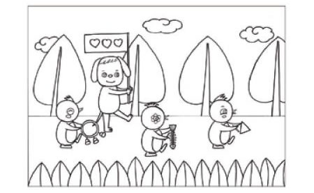 音乐会的乐队儿童画线描绘画步骤02