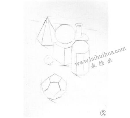 罐子、果子和几何体组合素描画法步骤02
