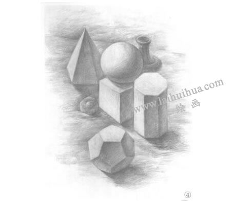 罐子、果子和几何体组合素描画法步骤04