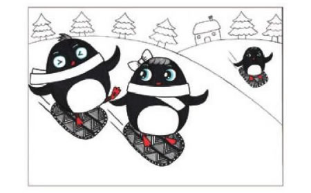 滑雪儿童画线描绘画步骤03