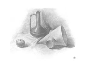 十字圆锥体和罐子组合素描