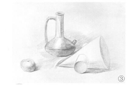 十字圆锥体和罐子组合素描画法步骤03
