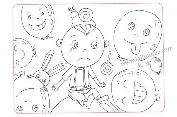 笑眯眯的大气球儿童线描画法步骤02