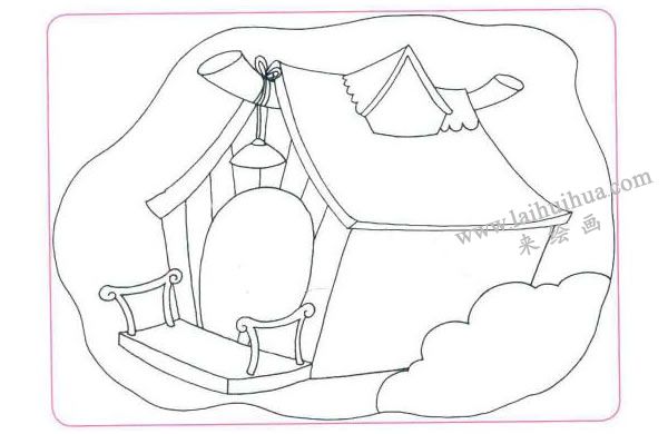 漂亮的小木屋儿童线描画法步骤01