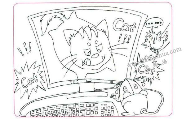电脑显示器和鼠标儿童线描画法步骤图示02