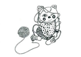 小花猫玩线团儿童线描画法