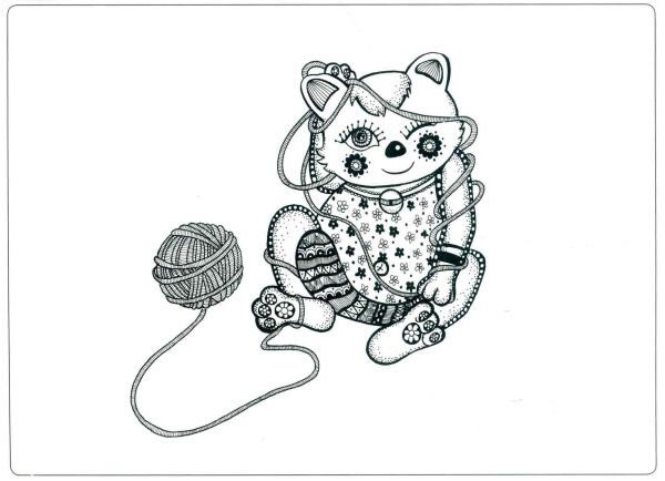 小花猫玩线团儿童线描画法
