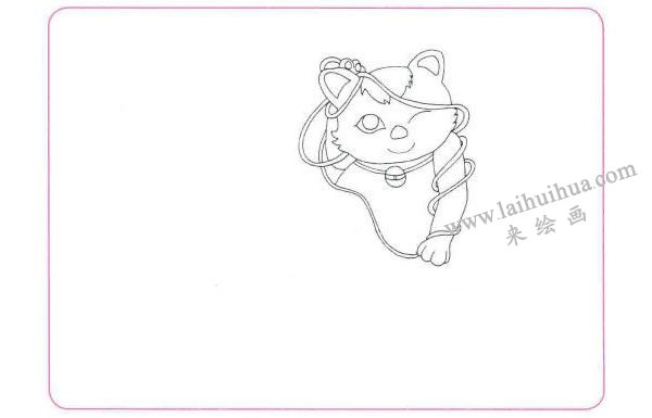 小花猫玩线团儿童线描画法步骤01