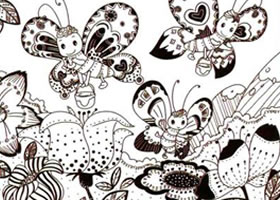 采蜜的花蝴蝶儿童线描画法