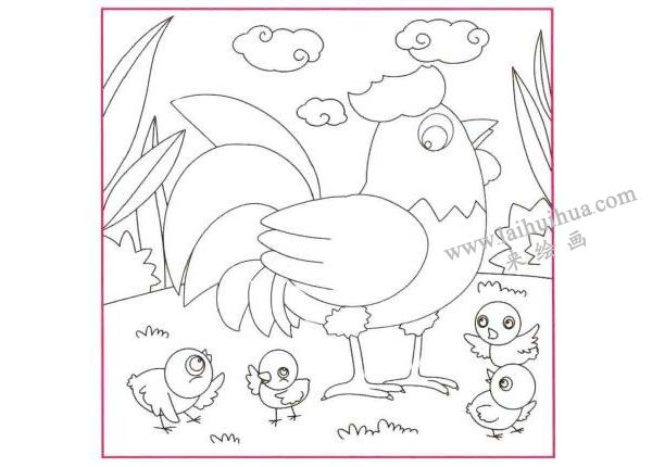 大公鸡儿童线描画法步骤02