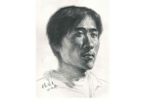 杨国杰青年男子侧面肖像素描画法