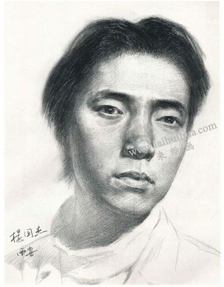 杨国杰青年男子正面肖像素描画法步骤图示05