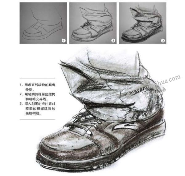 人物脚鞋速写线面结合的表现训练的方法和步骤