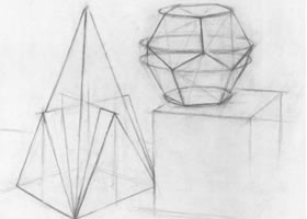 四棱锥体、圆锥体和圆柱体几何结构、透视作画导析