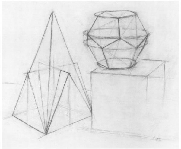 四棱锥体、圆锥体和圆柱体几何结构、透视作画导析