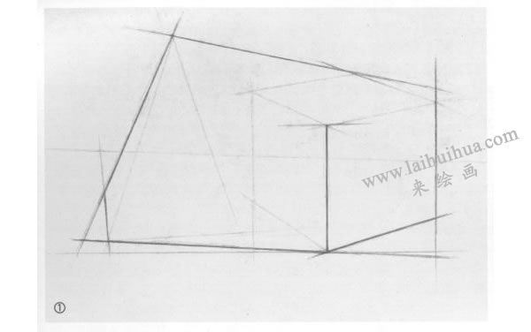 四棱锥体、正方体组合结构作画步骤图01