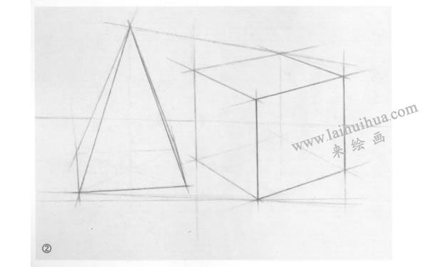 四棱锥体、正方体组合结构作画步骤图02