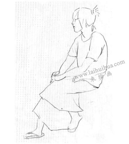 女性坐姿速写作画步骤02