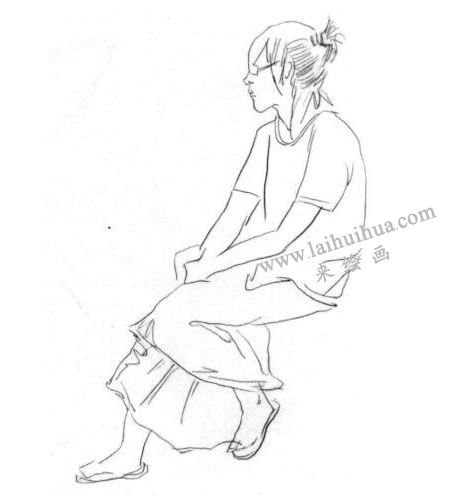 女性坐姿速写作画步骤03