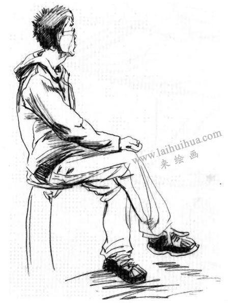 男性坐姿速写作画步骤03