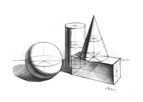 四个几何体组合的结构素描表现步骤