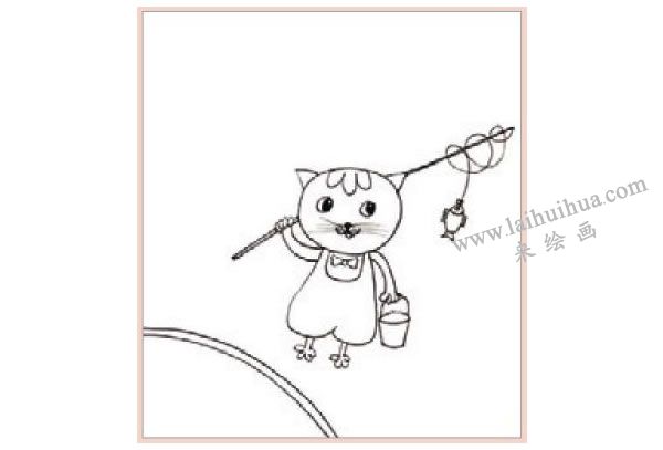 小猫钓鱼儿童装饰画作画步骤图示01