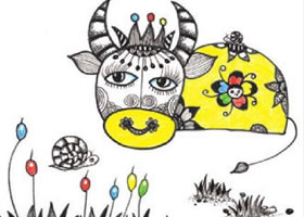 牛与蜗牛装饰画作画步骤
