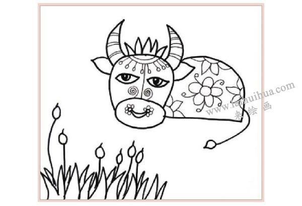 牛与蜗牛装饰画作画步骤图示02