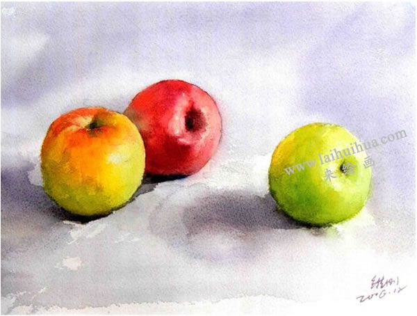 红苹果和绿苹果水彩画法步骤图示05