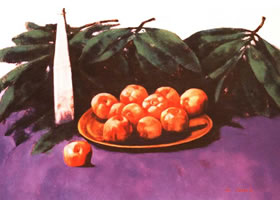 《有西红柿的静物》水粉画作品