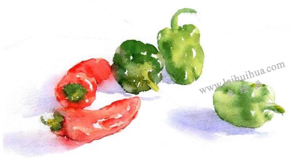 红辣椒与绿辣椒水彩画法步骤图示02