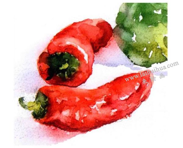 红辣椒与绿辣椒水彩画法步骤图示03