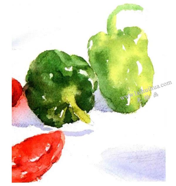 红辣椒与绿辣椒水彩画法步骤图示05