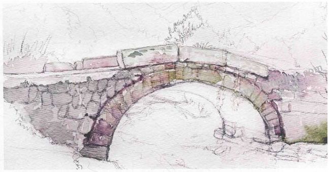 石桥的水彩画法步骤图示02