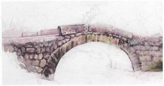 石桥的水彩画法步骤图示03