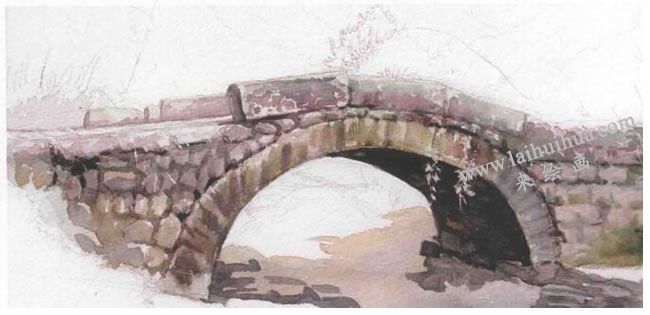 石桥的水彩画法步骤图示04