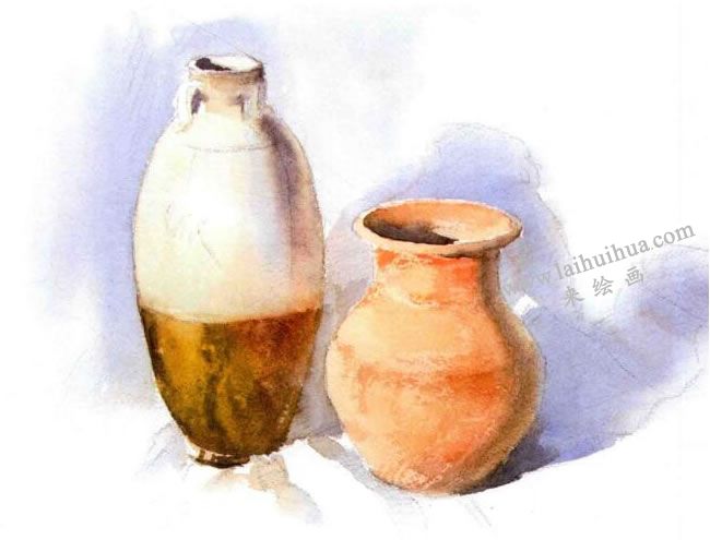 陶罐与瓷瓶的水彩画法步骤图示02