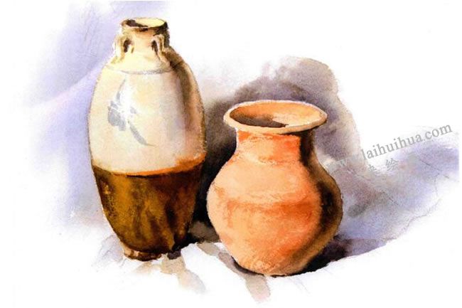 陶罐与瓷瓶的水彩画法步骤图示04