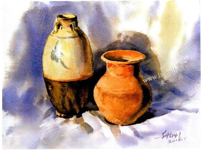 陶罐与瓷瓶的水彩画法步骤图示05