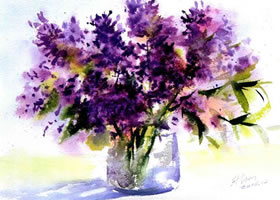 紫丁香水彩画法步骤图示